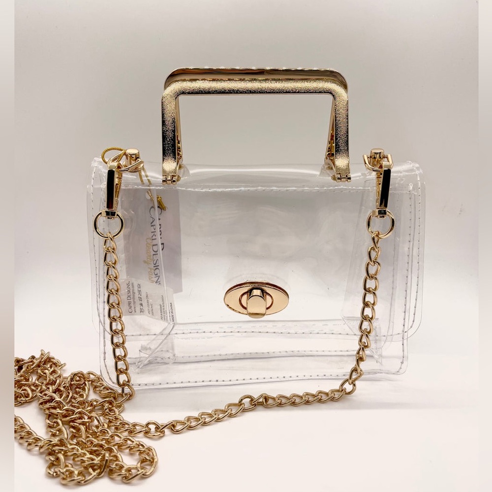 Transparent Vinyl Crossbody with Golden Chain Strap,